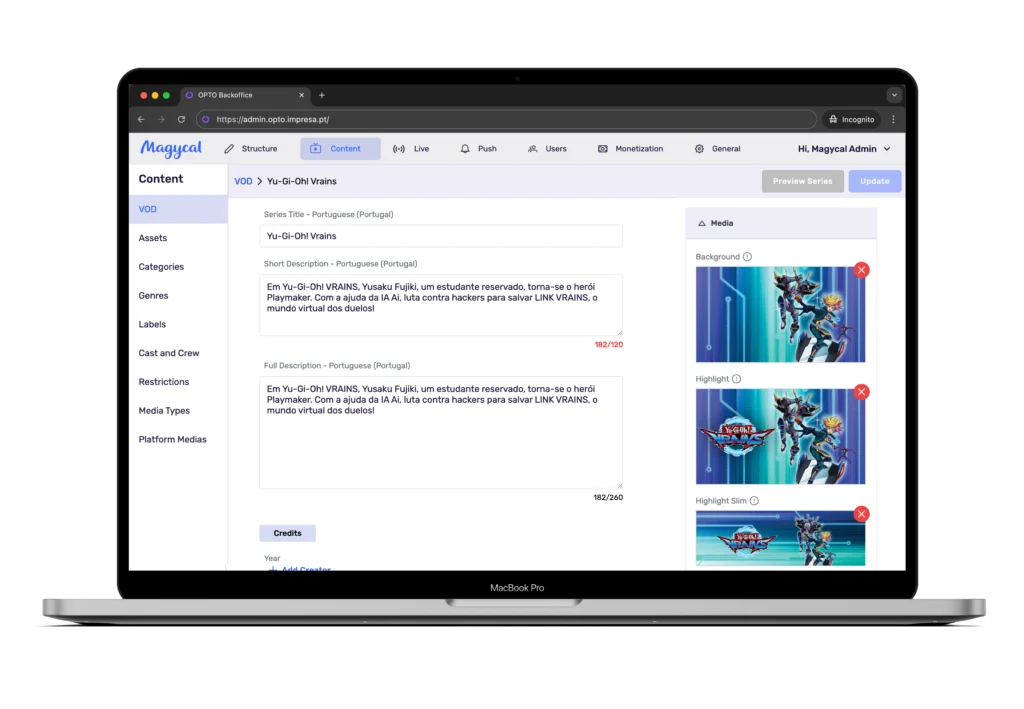 backoffice of the opto platform