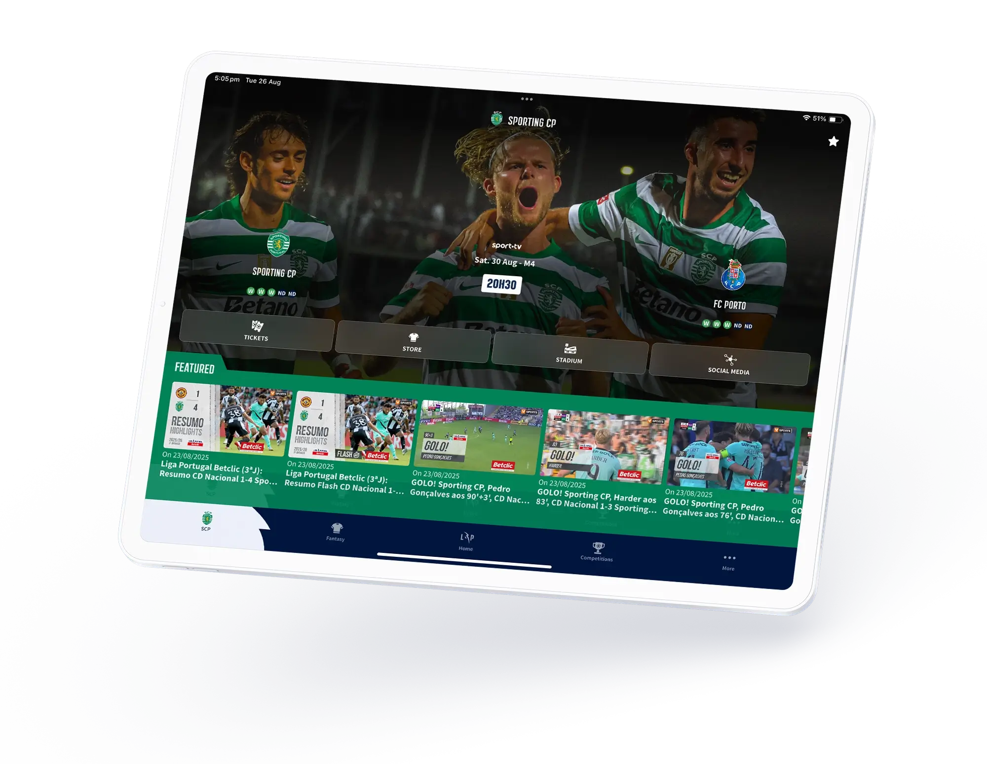 ipad mockup of the Favourite Team page